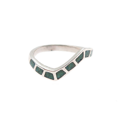 Old Pawn 925 Sterling Silver Vintage Southwestern Turquoise Inlay Ring Size 6.25