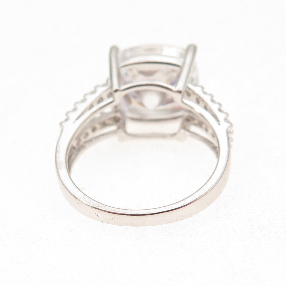 925 Sterling Silver Cushion & Round-Cut C Z Engagement Ring Size 7