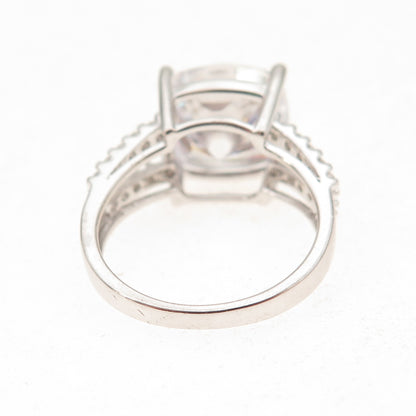 925 Sterling Silver Cushion & Round-Cut C Z Engagement Ring Size 7