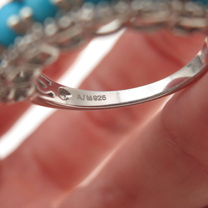 925 Sterling Silver Real Sleeping Beauty Turquoise & White Topaz Ring Size 8