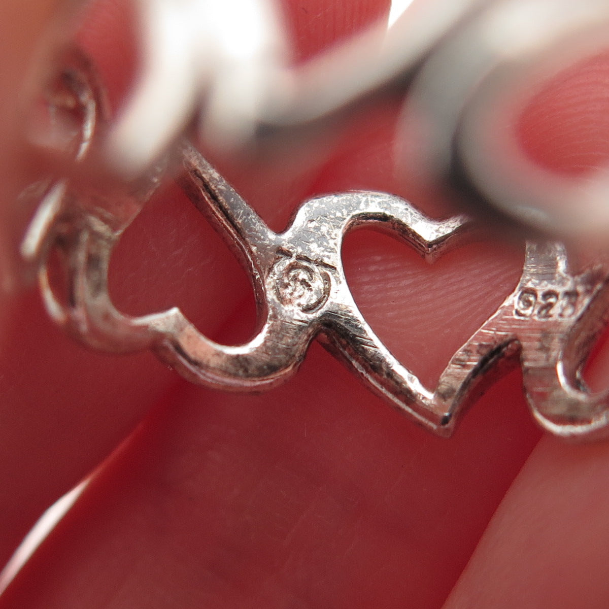 925 Sterling Silver Vintage Open Heart All Around Ring Size 8