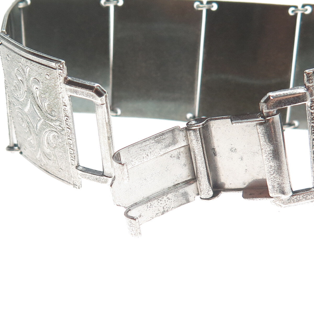 BREADNER CO 925 Sterling Silver Antique Art Deco Engraved Panel Link Bracelet 7"