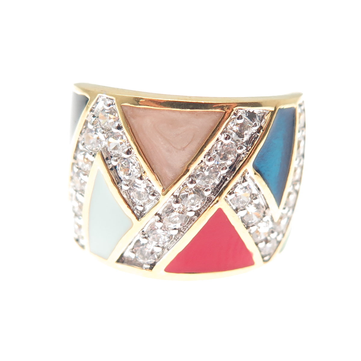 CHATEAU D'ARGENT 925 Sterling Silver Gold Plated Enamel & C Z Ring Size 6.25