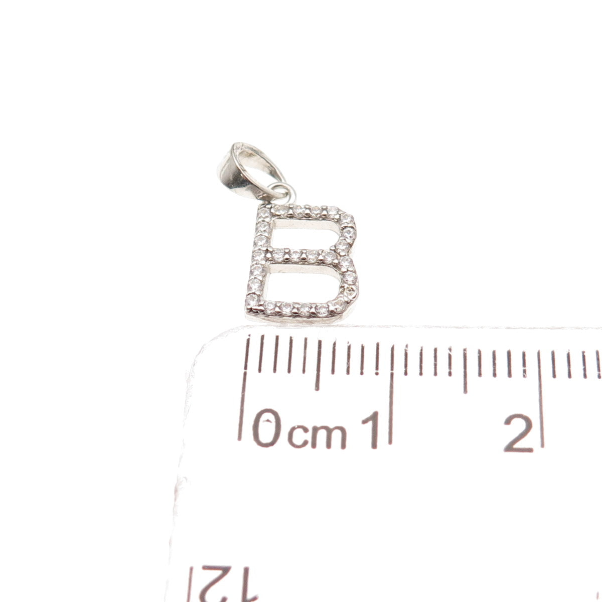 925 Sterling Silver Round-Cut C Z Letter B Initial Mini Charm Pendant