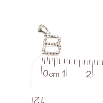 925 Sterling Silver Round-Cut C Z Letter B Initial Mini Charm Pendant