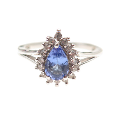 Chuck Clemency 925 Sterling Silver Real Tanzanite & White Topaz Ring Size 8.25