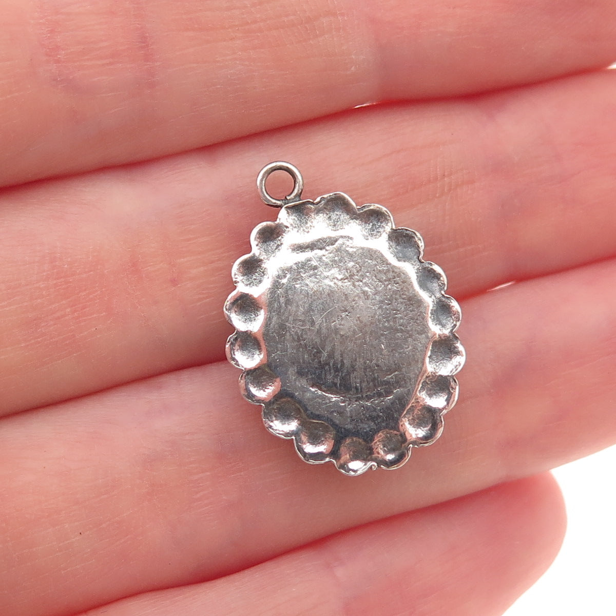 Old Pawn Sterling Silver Vintage Turquoise Floral Beaded Tribal Charm Pendant
