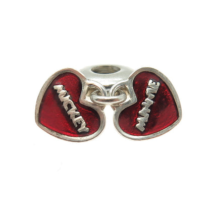 PANDORA 925 Sterling Silver Enamel & Black C Z Mickey & Minnie Mouse Heart Charm