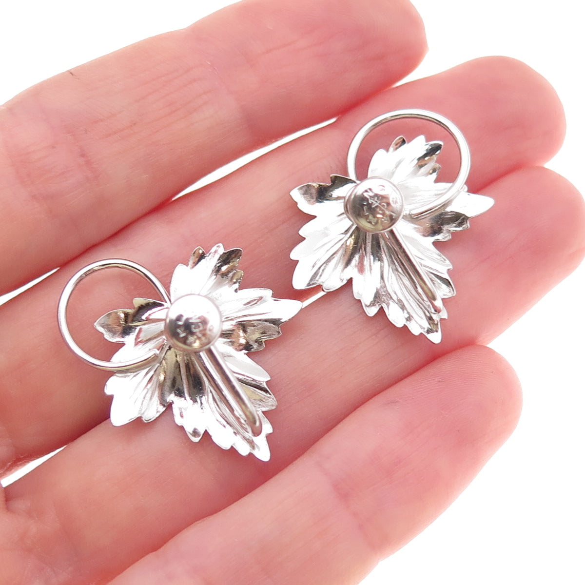 Carl Art Sterling Silver Antique Art Deco Rhinestone Floral Screw Back Earrings