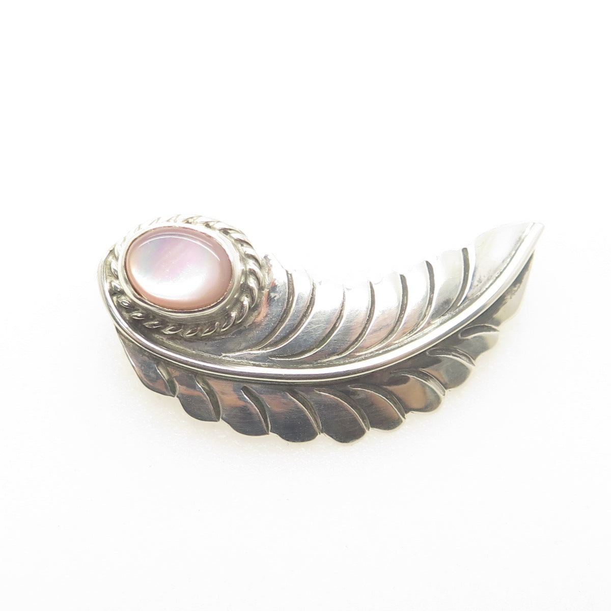 Old Pawn 925 Sterling Silver Vintage Southwestern MOP Feather Tribal Pin Brooch