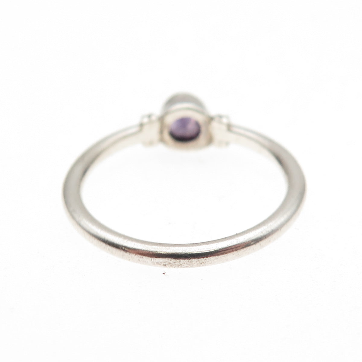 925 Sterling Silver Vintage Real Round-Cut Amethyst Oxidized Ring Size 7