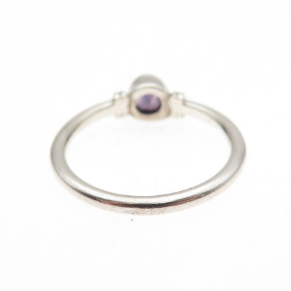 925 Sterling Silver Vintage Real Round-Cut Amethyst Oxidized Ring Size 7