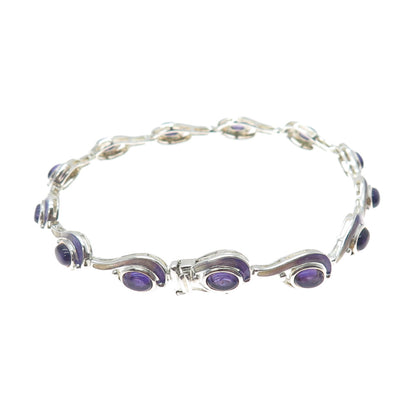 ROSS SIMONS 925 Sterling Silver Vintage Enamel Real Amethyst Bracelet 8.25"