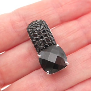 925 Sterling Silver Real Cushion & Round-Cut Black Spinel Slide Charm Pendant