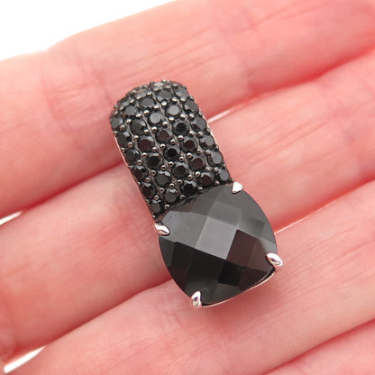 925 Sterling Silver Real Cushion & Round-Cut Black Spinel Slide Charm Pendant