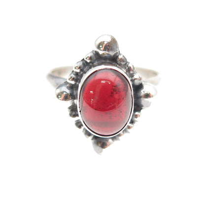925 Sterling Silver Vintage Real Tourmaline Modernist Oxidized Ring Size 6.75