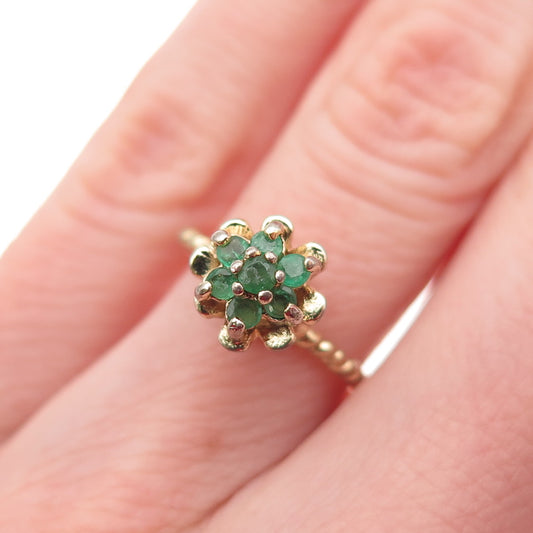 Ross Simons Sterling Silver Gold Plated Vintage Real Emerald Floral Ring Size 5