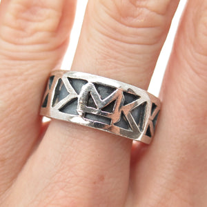 925 Sterling Silver Vintage Runic Oxidized Band Ring Size 10.75