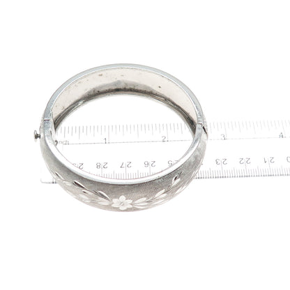925 Sterling Silver Vintage Diamond-Cut Engraved Flower Bangle Bracelet 7.25"
