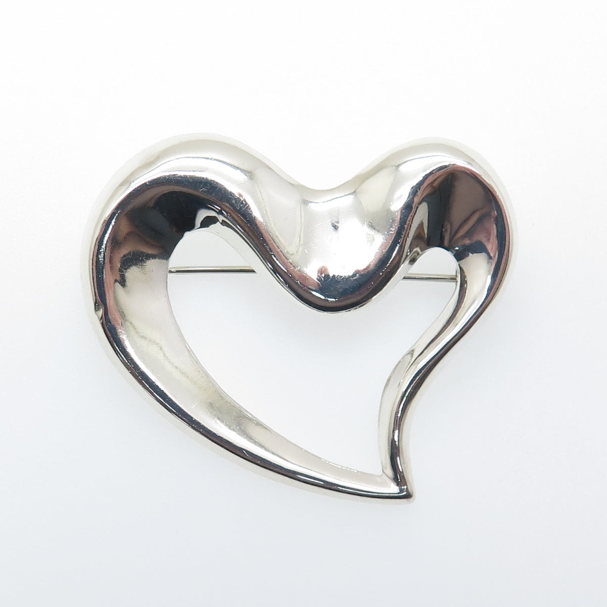 925 Sterling Silver Vintage Modernist Heart Pin Brooch