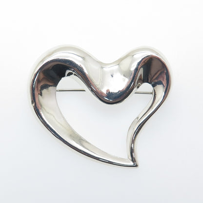 925 Sterling Silver Vintage Modernist Heart Pin Brooch