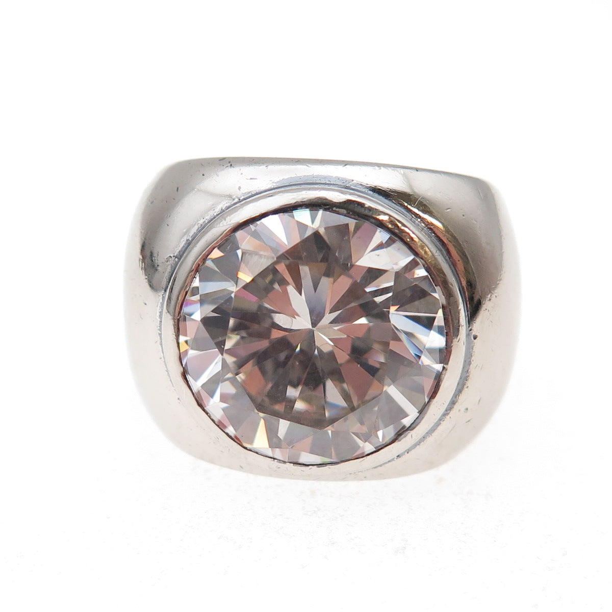 925 Sterling Silver Vintage Italy C Z Modernist Oxidized Ring Size 7.25