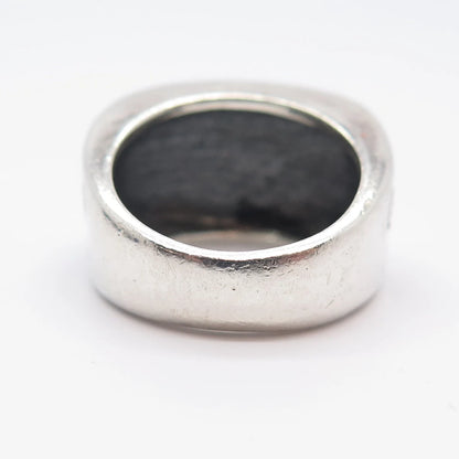 925 Sterling Silver Vintage Striped Wide Band Ring Size 6.25
