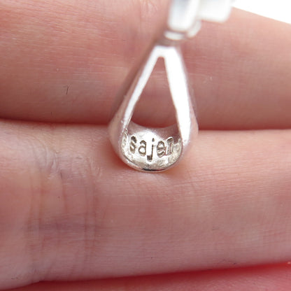 SAJEN 925 Sterling Silver Vintage Real Agate & Red Garnet Gemstone Pendant