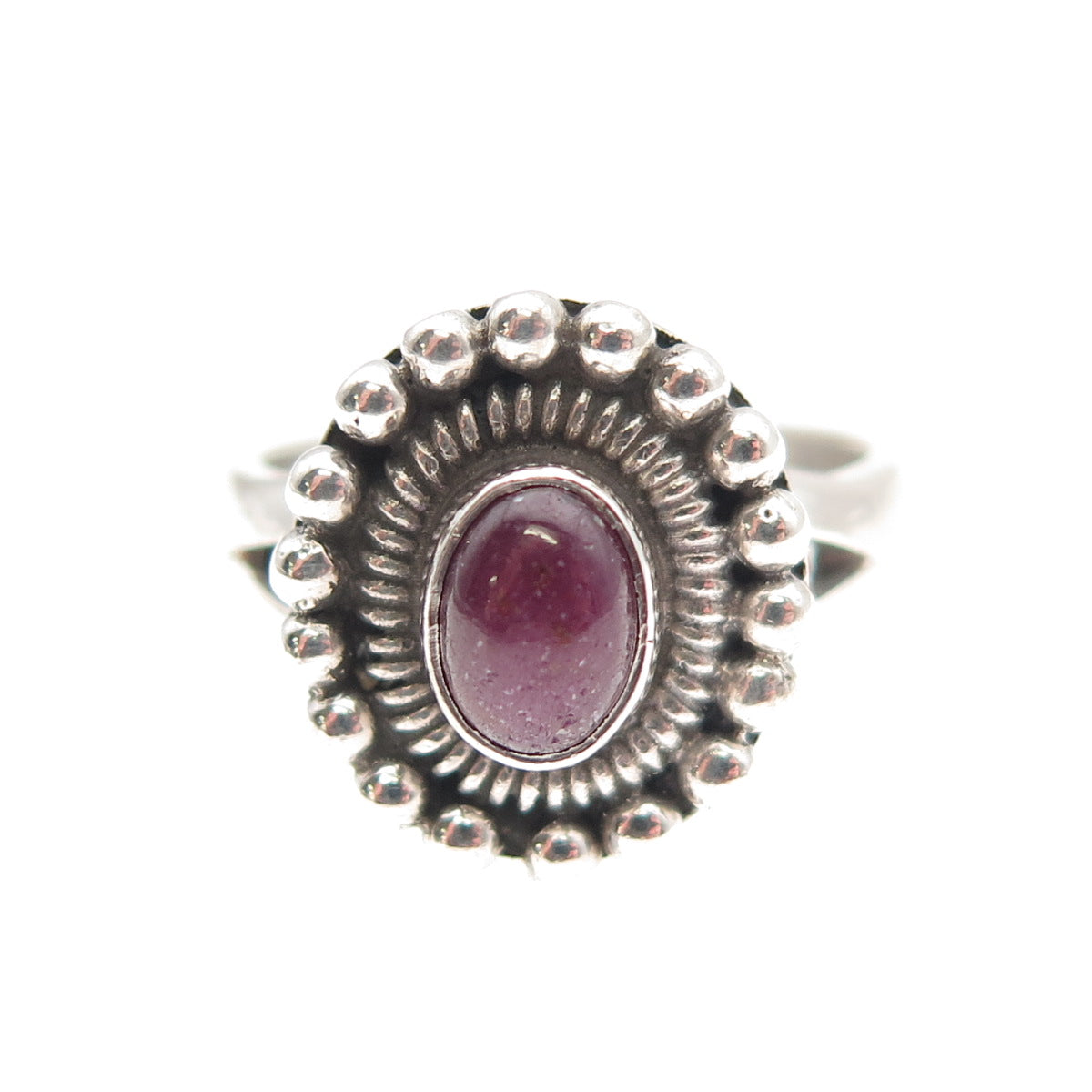 925 Sterling Silver Vintage Real Ruby Beaded Oxidized Ring Size 7.75