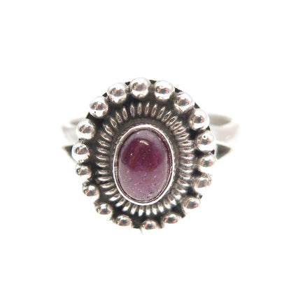 925 Sterling Silver Vintage Real Ruby Beaded Oxidized Ring Size 7.75