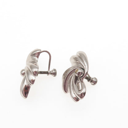 925 Sterling Silver Antique Art Deco Floral Oxidized Screw Back Earrings