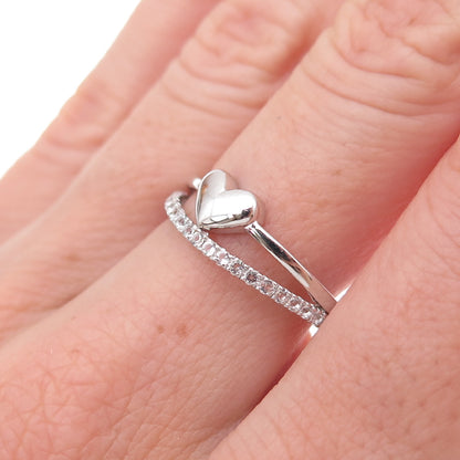 925 Sterling Silver Round-Cut C Z Heart Ring Size 7
