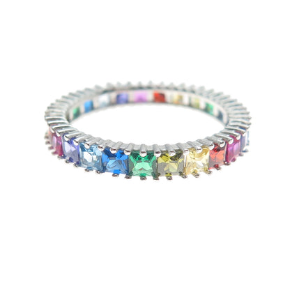 925 Sterling Silver Multi-Color C Z All Around Eternity Band Ring Size 7.75