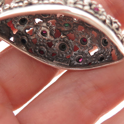 SX Sally C 925 Sterling Silver Vintage Real Sapphire Ruby Emerald Charm Pendant