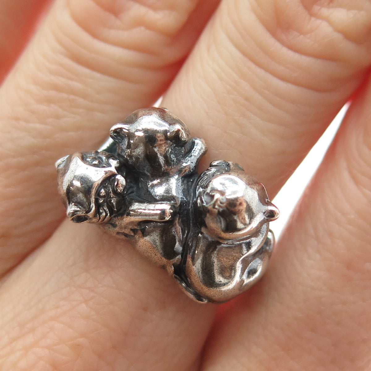 KABANA 925 Sterling Silver Vintage Kitty Cat Oxidized Ring Size 8