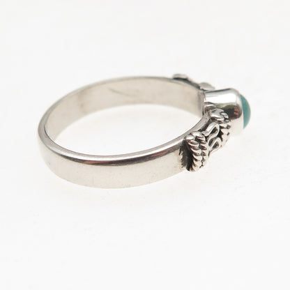 925 Sterling Silver Vintage Real Turquoise Oxidized Ring Size 7.5