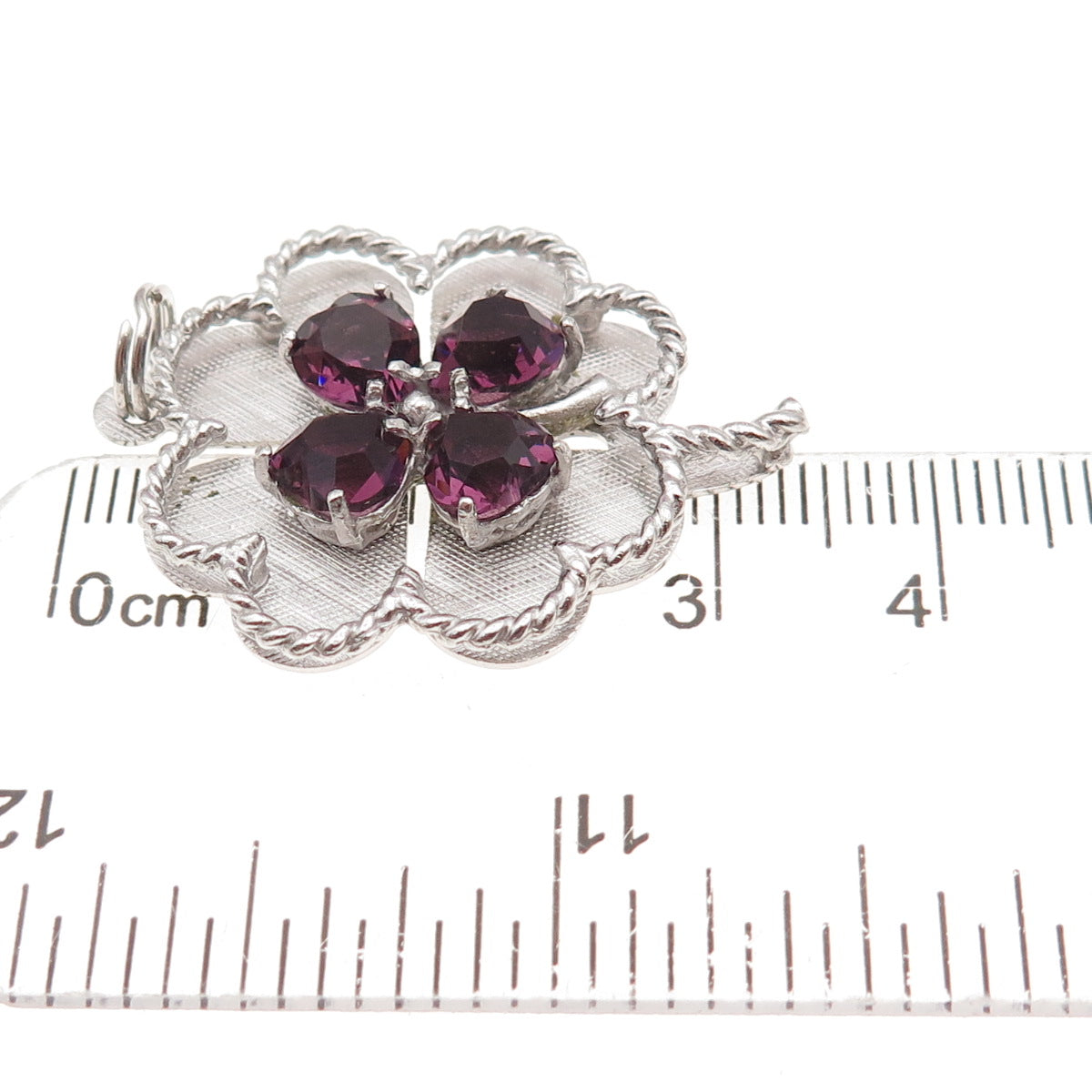 Mark Mercy 925 Sterling Silver Vintage Rhinestone Clover Good Luck Charm Pendant