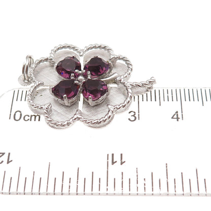 Mark Mercy 925 Sterling Silver Vintage Rhinestone Clover Good Luck Charm Pendant