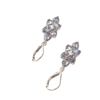 Chuck Clemency 925 Sterling Silver Real Tanzanite & White Topaz Dangle Earrings