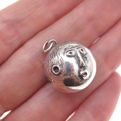 925 Sterling Silver Vintage Modernist Face Oxidized Charm Pendant