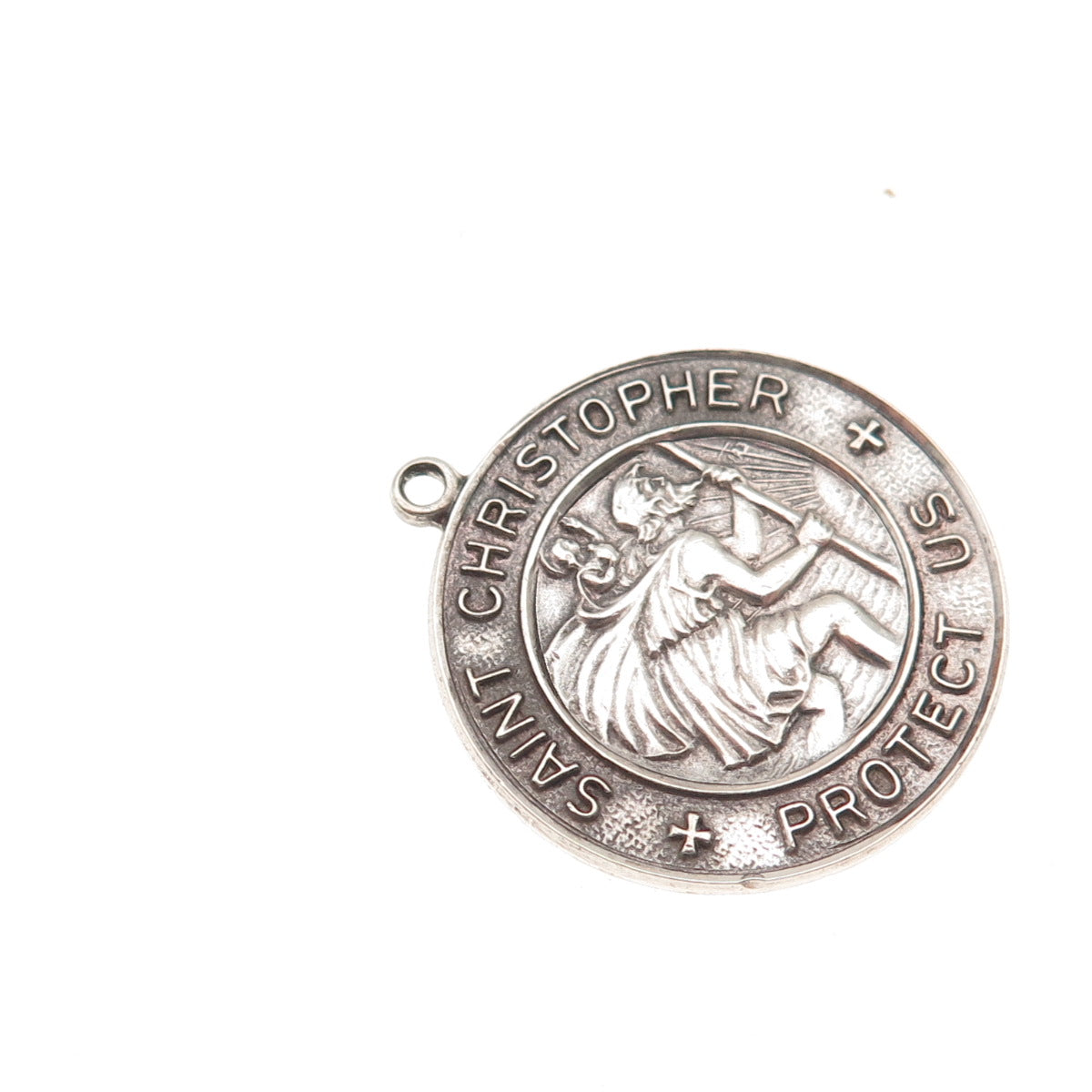 925 Sterling Silver Vintage St. Christopher Religious Oxidized Charm Pendant