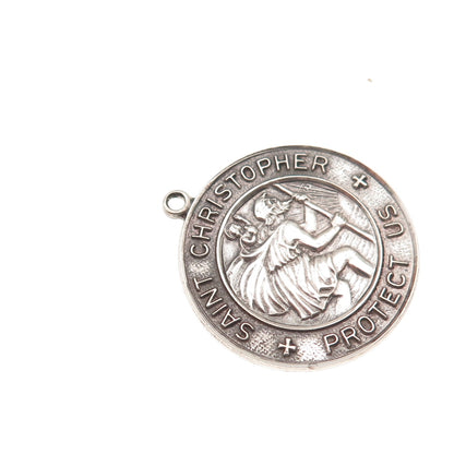 925 Sterling Silver Vintage St. Christopher Religious Oxidized Charm Pendant