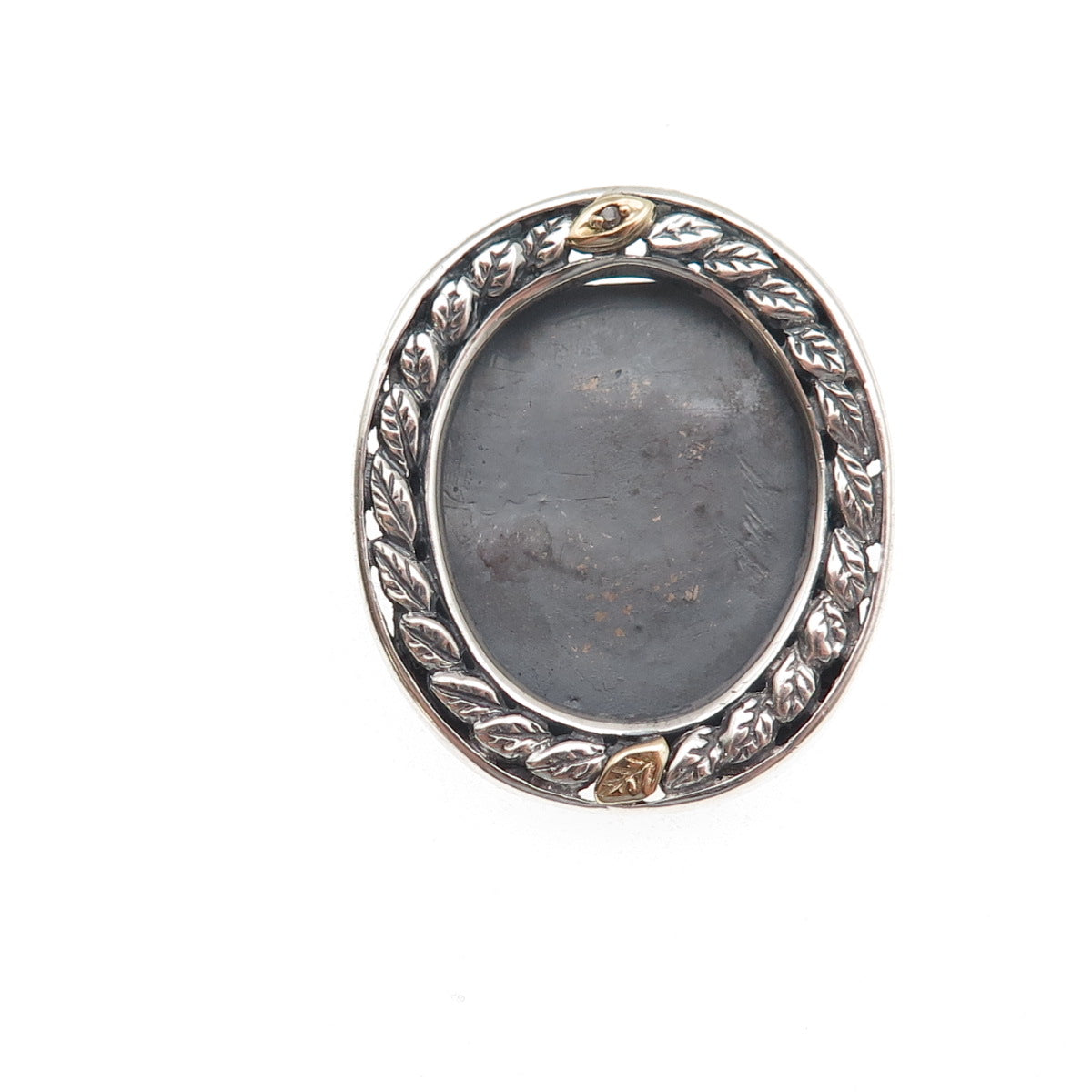 925 Sterling Silver 10K Gold Vintage Real Diamond Picture Frame Brooch / Pendant