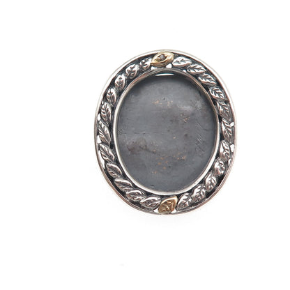 925 Sterling Silver 10K Gold Vintage Real Diamond Picture Frame Brooch / Pendant