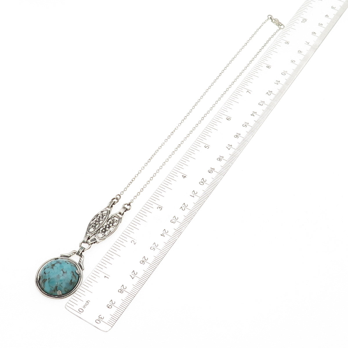 925 Sterling Silver Vintage Faux Turquoise Floral Cable Chain Necklace 16"