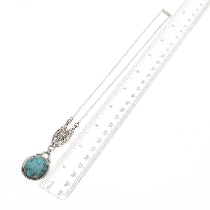 925 Sterling Silver Vintage Faux Turquoise Floral Cable Chain Necklace 16"