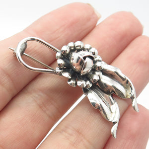 925 Sterling Silver Vintage Floral Leaf Pin Brooch