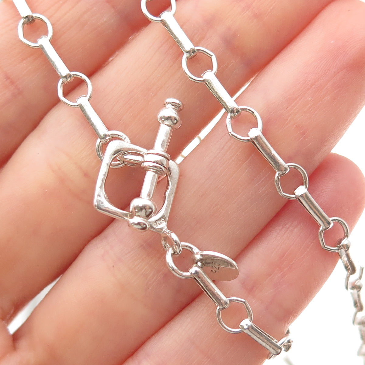 Emily Ray 925 Sterling Silver Vintage Rolo & Bar Chain Necklace 16"