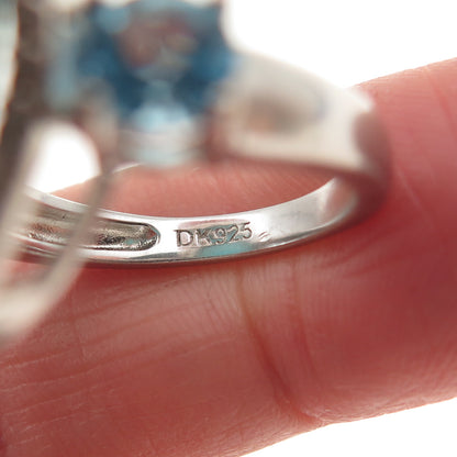 925 Sterling Silver Real Larimar White & Blue Topaz Ring Size 6.25