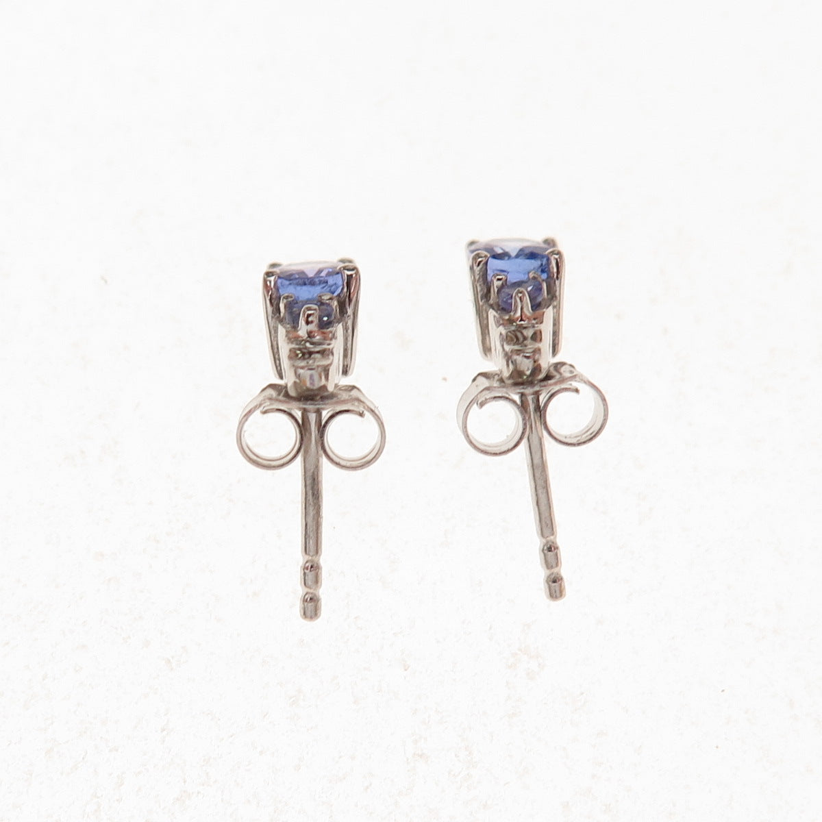 Chuck Clemency 925 Sterling Silver Real Oval & Round-Cut Tanzanite Stud Earrings